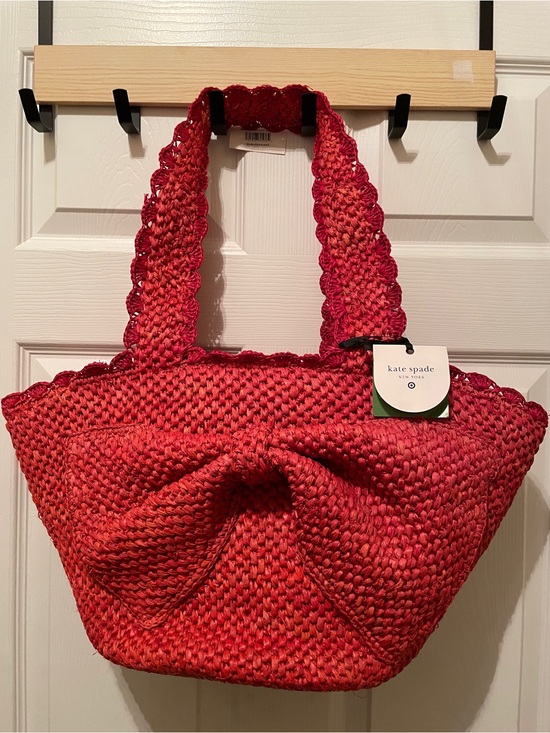 kate spade Handbags - kate spade Red Woven Raffia Tote with Bow Detail